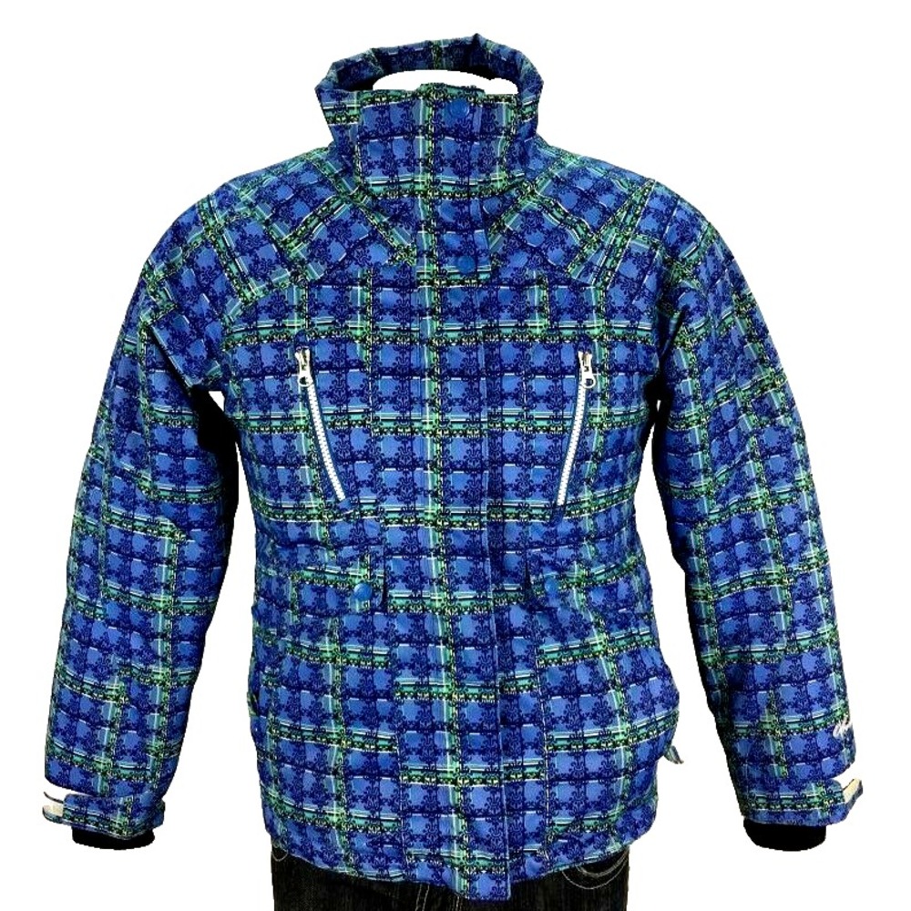 Obermeyer Girls Snowboard Coat Juniors 16 Blue‎ Plaid Geometric Hooded Ski